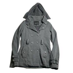 Women's Gray Sherpa Lined Hooded Deb Pea Coat Size Large